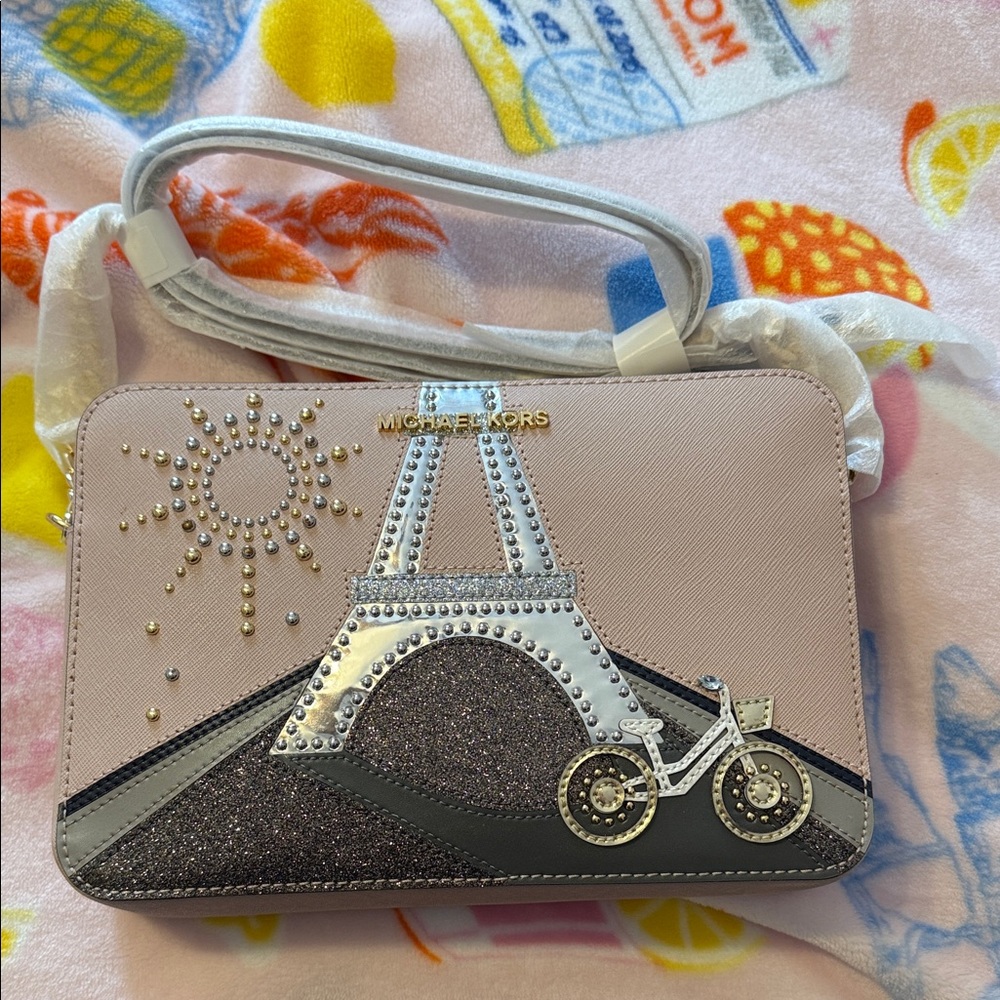 Michael Kors Blush and Silver Eiffel Tower Crossbody Bag